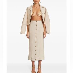 cult gaia daphne beige tan cropped cotton linen blend twill jacket coat size 6